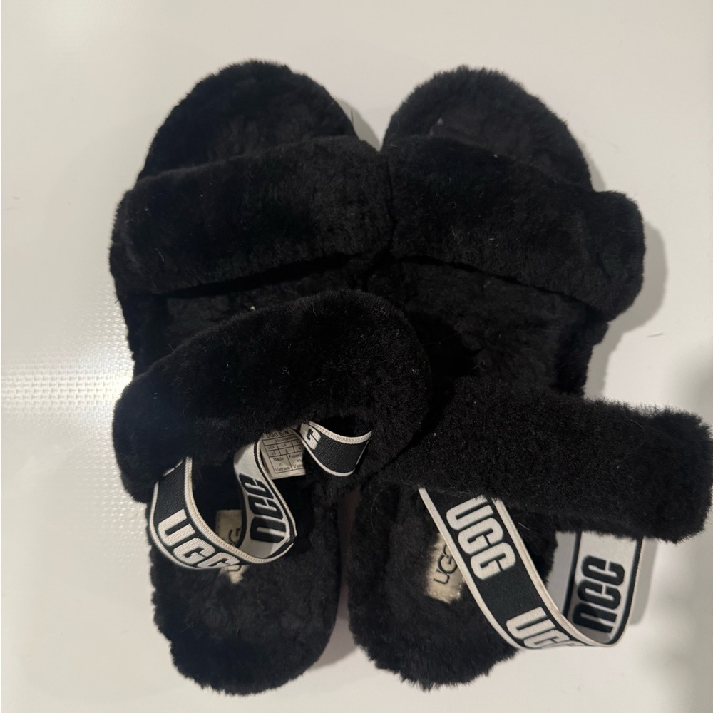 UGG Black Fluffy Sandals